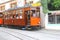 Tourists in the retro tram of Soller, Majorca