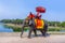 tourists ride on an elephant in the Historical Park