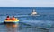 Tourists ride the inflatable watercraft boat at the Black sea