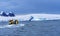 Tourists Rubber Boat Snow Glaciers Charlotte Bay Antarctica