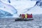 Tourists Rubber Boats Snow Glaciers Charlotte Harbor Antarctica