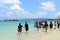 Tourists spend time in sea water in Jolly Buoy Island, Andamans