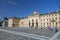 Tourists on the square in front of the Konstantinovsky Palace on the territory of the State Complex `Palace of Congresses` in th