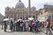 Tourists standing in a line at St Peters Church