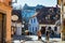 Tourists in Street and cityscape of Ljubljana old town