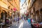 Tourists in the street of Vieux Lyon old town on summer day in Lyon France