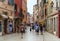 Tourists strolling around the old town of Rovinj, street view, Istrian Peninsula, Croatia