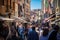 Tourists strolling through Venice