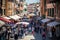 Tourists strolling through Venice