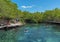 Tourists swim at the Hoyo negro Yalahau water hole, Isla Holbox, Mexico