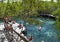 Tourists swimming in the Cenote Yalahau, Holbox, Quintana Roo, Mexico