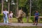 Tourists take photos with an indian elephant