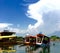 Tourists take a ride on a Shikara at Dal Lake in Kashmir India