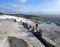 Tourists taking foot bath in Pamukkale, Turkey