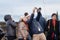 Tourists taking panoramic pictures in Edinburgh, Scotland