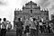 Tourists taking picture of Macau landmark St Paul ruin.