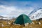 Tourists tent in the mountains