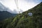 Tourists travelling in transportation machine basket on fansipan mountain at sapa north