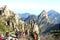 Tourists are trekking in the Huangshan Yellow Mountains, province Anhui, China