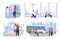 Tourists on vacation set vector flat illustration. Collection young travelers at seasonal recreation
