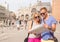 Tourists in Venice looking at city map