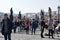 Tourists view Prague from Charles Bridge