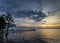 Tourists view sunset by pier in kep town cambodia coast