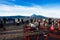 Tourists at viewpoint on Mount Penanjakan,The best views from Mount Bromo to the Sand Sea below