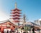 Tourists visit Gojunoto five story pagoda at Senso-ji temple