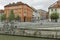 Tourists visit Ljubliana Novi square in Slovenia