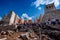 Tourists are visiting Acropolis of Athens by climbing up and down the marble stairs