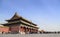 Tourists visiting ancient chinese architecture. historic buildings Imperial Palacewith Beijing