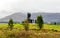 Tourists visiting the Commando Memorial monument in a cloudy weather near Spean Bridge village, Lochaber, Scottish Highlands
