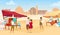 Tourists visiting egyptian bazaar flat color vector illustration