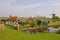 Tourists visiting the famous windmill at Kinderdijk, the Netherlands