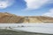 Tourists visiting frozen Pangong lake with clear blue sky at Lad