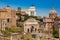 Tourists visiting the Roman Forum and the church of Santi Luca e Martina at the Roman Forum in Rome