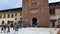 Tourists visiting Sforza Castle in Milan, Italian architecture, famous landmark