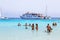 Tourists at Voutoumi beach Antipaxos island Greece