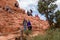 Tourists wakling hiking at garden of the gods colorado springs rocky mountains