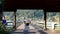 Tourists walk on the bridge at Rocky point park