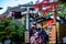 Tourists walk on a entrance of Kyomizu Temple