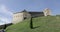 Tourists walk inside the Rasnov medieval fortified church fortress, castle, citadel.