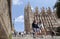 Tourists walk near Palma de mallorcaÂ´s cathedral