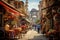 Tourists walk in the old town of Istanbul. A bustling bazaar in the heart of Istanbul, AI Generated