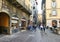 Tourists walk the street of italian Bergamo old town