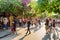 Tourists walking along pedestrian street at Hoi An Ancient Town