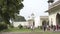 Tourists walking on the garden of beautiful  ancient white marble interiors architectures of red fort delhi