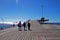 Tourists walking into high dock in Chile