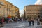 Tourists walking on Tre Martiri square in Rimini, Italy